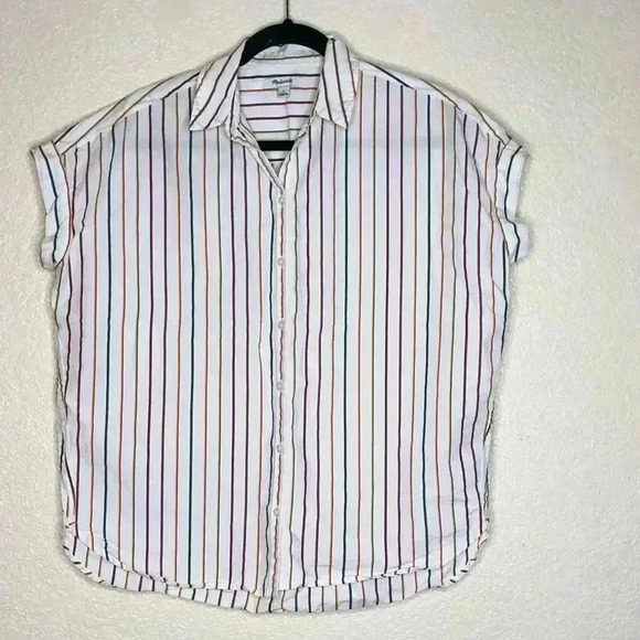 Madewell Central Shirt Women's Small Cap Sleeve Oversize Fit Striped - Picture 1 of 7